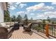 Outdoor deck with comfortable seating, a fire pit, and scenic views of the trees and mountains at 11033 Barker Ave, Conifer, CO 80433