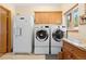 Laundry room features washer, dryer, utility sink, built-in cabinets, and granite counters at 11033 Barker Ave, Conifer, CO 80433