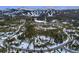 Scenic aerial view of a luxury home surrounded by snow-covered trees, mountains and ski slopes at 327 Peerless Dr, Breckenridge, CO 80424