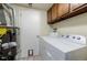 Convenient laundry area includes modern washer and dryer, with cabinet storage for supplies at 4140 Monroe Dr # C, Boulder, CO 80303