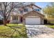 Charming two-story home featuring a stone facade, two-car garage, and well-maintained lawn at 4565 Pussywillow Ct, Boulder, CO 80301