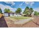 Spacious backyard with a lush green lawn, mature trees, and a mulch bed at 1226 W 98Th Ave, Northglenn, CO 80260