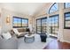 Bright living room featuring large windows, vaulted ceilings, modern furnishings and hardwood floors at 345 Fillmore St # 409, Denver, CO 80206