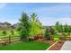 A view of a well-maintained backyard featuring a new lawn and a sturdy fence at 8179 S Kellerman Cir, Aurora, CO 80016