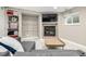 Comfortable basement living area with a fireplace, television, and built-in shelving at 8762 Mourning Dove Ln, Highlands Ranch, CO 80126