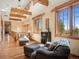 Cozy living room with large windows and comfortable seating, perfect for relaxing at 3395 Timbergate Trl, Evergreen, CO 80439