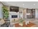 Bright living room boasts a modern fireplace, stylish decor, and adjacent kitchen at 177 Vista Cliff Cir, Castle Rock, CO 80104