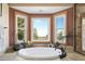 Relaxing bathroom with a soaking tub, bay window with a view, and natural light at 13452 Riley Peak Rd, Conifer, CO 80433