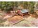 Aerial view of a charming barn with a fenced area surrounded by lush greenery at 20425 Flint Ln, Morrison, CO 80465