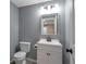 Neat half bath with a classic vanity and toilet, featuring updated fixtures at 335 Tynan Dr, Erie, CO 80516