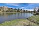 Picturesque view of the tranquil pond surrounded by lush greenery and trees under a bright sky at 23558 Pondview Pl # B, Golden, CO 80401