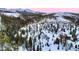 Expansive winter landscape featuring snow-covered trees and mountains, with a glimpse of the home below at 118 Gold Piece Dr, Breckenridge, CO 80424