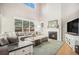 Inviting living room with a cozy fireplace, large windows, comfortable seating, and stylish decor, great for relaxation at 2470 Robindale Way, Castle Rock, CO 80109