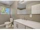 Bathroom with a white vanity, toilet, and neutral wall color at 3055 Carson St, Aurora, CO 80011