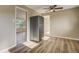 Open dining room area with a stainless steel refrigerator and ceiling fan at 3055 Carson St, Aurora, CO 80011