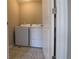 Bright laundry area featuring patterned tile flooring and white washer and dryer units at 3427 Cade Ct, Castle Rock, CO 80104