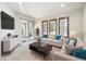 Bright living room featuring a plush sofa, stylish coffee table, and natural light from sliding glass doors at 4775 S Anaheim Ct, Aurora, CO 80015