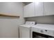 Practical laundry room with upper cabinets and modern appliances at 490 Jackson St, Denver, CO 80206