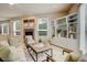 Inviting living room with built-in shelving, a decorative fireplace, and comfortable seating with natural light at 490 Jackson St, Denver, CO 80206