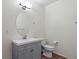 Clean bathroom featuring a gray vanity, modern fixtures, and a well-lit space at 643 S Norfolk Way, Aurora, CO 80017