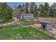 Aerial view of property with barn, riding arena, pastures, and fencing, ideal for horse enthusiasts at 36700 Mossberg Ct, Elizabeth, CO 80107