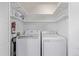 Efficient laundry area with modern washer and dryer, organized shelving and plenty of storage at 8199 Welby Rd # 1806, Denver, CO 80229