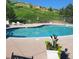 Community pool surrounded by lush greenery, lounge chairs, and secure fencing at 4346 S Quail St, Littleton, CO 80127
