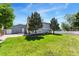 Spacious backyard with a large lawn, privacy fence, and mature trees providing ample shade at 1606 S Flanders Way, Aurora, CO 80017