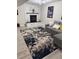 Cozy living room featuring a fireplace, modern gray sofa, and stylish area rug at 8747 Mesquite Row, Lone Tree, CO 80124