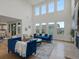 Bright living room featuring soaring ceilings and large windows framing neighborhood views at 22263 Boundstone St, Parker, CO 80138