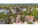 Aerial view of a residential neighborhood showcasing well-maintained homes, mature trees, and a serene environment at 613 N Brentwood Ct, Castle Rock, CO 80104