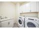 Laundry room with washer, dryer, cabinets, and sink at 1680 Rivergate Way, Berthoud, CO 80513