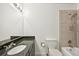 A simple bathroom with a white toilet and shower with silver plumbing fixtures at 2026 S Pitkin St, Aurora, CO 80013