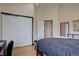 Bright bedroom featuring hardwood floors, a large closet, and stylish decor at 20113 Edinborough Ct, Parker, CO 80138