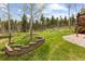 Wide open backyard with mature trees and landscaping at 8600 S Warhawk Rd, Conifer, CO 80433