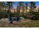 Serene outdoor fire pit area with seating, surrounded by towering trees and mountain views at 11348 Ranch Elsie Rd, Golden, CO 80403