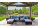 Relaxing covered patio with comfortable seating and views of the well-manicured backyard at 16662 W 61St Pl, Arvada, CO 80403