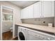 Bright laundry room offers storage, counter space, and washer/dryer hookups at 2907 Hiwan Dr, Evergreen, CO 80439