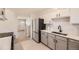 Modern kitchen with stainless steel appliances, white cabinets, and sleek countertops at 709 S Alkire St, Lakewood, CO 80228