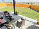 Relaxing backyard patio features ample seating, greenery, and a well-maintained lawn at 19987 E Belleview Pl, Centennial, CO 80015