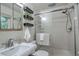Bright bathroom with updated fixtures, walk-in shower, and stylish vanity at 1705 Stonehenge Dr, Lafayette, CO 80026