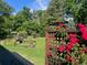 Lush backyard featuring a charming water fountain, vibrant roses, and well-manicured lawn at 3765 E Easter Dr, Centennial, CO 80122