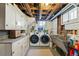 Basement Laundry room with washer, dryer, storage, and exposed piping at 3437 W 35Th Ave, Denver, CO 80211