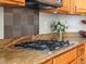 The kitchen showcases a gas cooktop with stone countertops and a decorative backsplash at 8501 Hackamore Rd, Littleton, CO 80125
