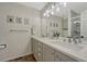 Updated bathroom featuring double sinks, modern fixtures, and decorative wall art at 9851 Castle Ridge Cir, Highlands Ranch, CO 80129
