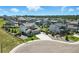 This aerial view shows the new construction neighborhood, fenced backyards, lawns and tree lined streets at 918 Honey Berry Ct, Elizabeth, CO 80107