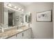 Bathroom with a large vanity and framed mirror with views into the shower at 4192 Timbervale Dr, Evergreen, CO 80439