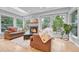 Inviting living room with fireplace, skylights, large windows, and comfortable seating creating an airy atmosphere at 5964 S Florence Ct, Englewood, CO 80111
