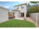 A private backyard retreat features green grass, wood fence, and access to the home at 1385 Birch St, Denver, CO 80220