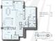Detailed floor plan of a 1,775 sq ft condo with balcony, living area, and bedrooms at 891 14Th St # 1109, Denver, CO 80202